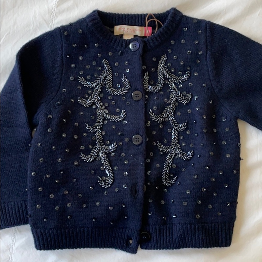 2Y NWT Pink Chicken Navy Beaded Cardigan